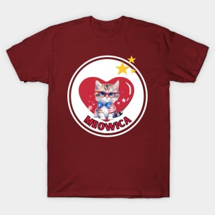 A meowica cute kitty cat with glasses on 4th of July with heart T-Shirt